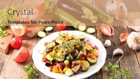  Presentation with ratatouille - PPT theme featuring ratatouille-fried-vegetable-with-thyme background and a coral colored foreground