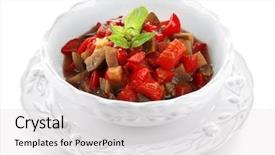  Presentation with ratatouille - Slide set with ratatouille in bowl isolated on white background and a light gray colored foreground