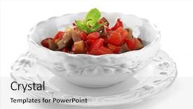  Presentation with ratatouille - Slides having ratatouille in bowl isolated on white background and a light gray colored foreground