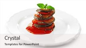  Presentation with ratatouille - Presentation consisting of ratatouille on plate isolated on white background and a lemonade colored foreground