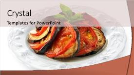  Presentation with ratatouille - PPT layouts enhanced with ratatouille on plate isolated on white background and a lemonade colored foreground