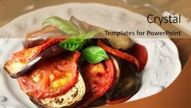  Presentation with ratatouille - Beautiful PPT layouts featuring ratatouille on plate on table backdrop and a coral colored foreground