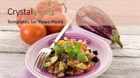  Presentation with ratatouille - PPT theme having ratatouille over dish on white woodden table background and a coral colored foreground