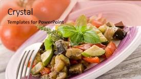  Presentation with ratatouille - Theme featuring ratatouille over dish on white woodden table background and a coral colored foreground