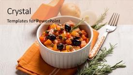  Presentation with ratatouille - Slide deck featuring ratatouille with pumpkin capers potatoes background and a  colored foreground