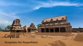  Presentation with hindu - PPT theme featuring rathas - ancient hindu monolithic india background and a red colored foreground