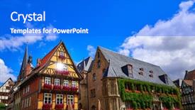  Presentation with facade - PPT theme enhanced with rathaus quedlinburg facade in harz background and a cobalt blue colored foreground