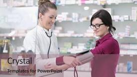  Presentation with heart rate - Presentation theme having rating students - doctor checking blood pressure background and a coral colored foreground