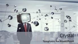  Presentation with television media - PPT theme with ratings television - man with tv instead background and a  colored foreground