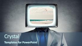  Presentation with man head in hands - Slide deck enhanced with ratings television - man with tv instead background and a  colored foreground