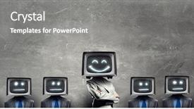  Presentation with head - PPT theme featuring ratings television - man with tv instead background and a gray colored foreground