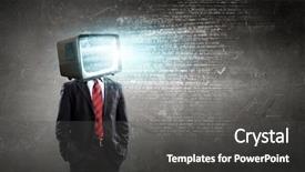  Presentation with television media - Cool new PPT theme with ratings television - man with tv instead backdrop and a  colored foreground