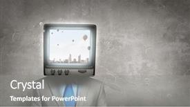  Presentation with head - Amazing presentation design having ratings television - man with tv instead backdrop and a  colored foreground