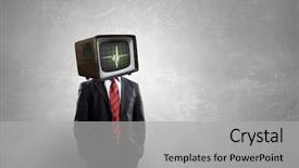  Presentation with head - Slide deck consisting of ratings television - man with tv instead background and a  colored foreground