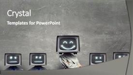  Presentation with head - Beautiful PPT theme featuring ratings television - man with tv instead backdrop and a gray colored foreground