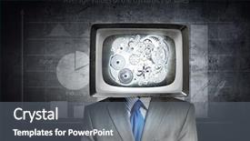  Presentation with head - Audience pleasing presentation theme consisting of ratings television - man with tv instead backdrop and a  colored foreground