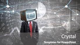  Presentation with television media - Presentation theme with ratings television - man with tv instead background and a gray colored foreground