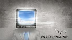  Presentation with television media - Colorful PPT theme enhanced with ratings television - man with tv instead backdrop and a  colored foreground