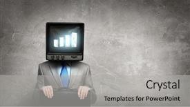  Presentation with television media - PPT layouts having ratings television - man with tv instead background and a light gray colored foreground