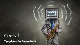  Presentation with head - Colorful presentation theme enhanced with ratings television - man with tv instead backdrop and a  colored foreground