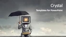  Presentation with head - Presentation having ratings television - man with tv instead background and a  colored foreground