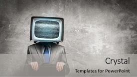  Presentation with head - Beautiful presentation theme featuring ratings television - man with tv instead backdrop and a light gray colored foreground