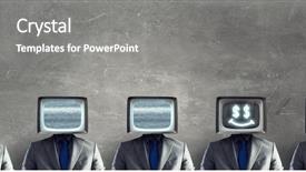  Presentation with man head in hands - Audience pleasing presentation theme consisting of ratings television - man with tv instead backdrop and a  colored foreground