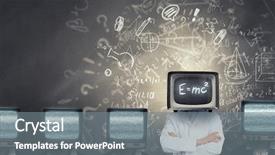  Presentation with television media - Audience pleasing PPT theme consisting of ratings television - man with tv instead backdrop and a gray colored foreground