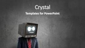  Presentation with head - Colorful slide set enhanced with ratings television - man with tv instead backdrop and a  colored foreground