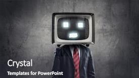  Presentation with head - Amazing PPT layouts having ratings television - man with tv instead backdrop and a dark gray colored foreground