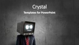  Presentation with head - PPT layouts with ratings television - man with tv instead background and a  colored foreground