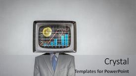  Presentation with man head in hands - Presentation theme having ratings television - man with tv instead background and a light gray colored foreground