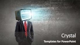  Presentation with television media - PPT theme consisting of ratings television - man with tv instead background and a dark gray colored foreground