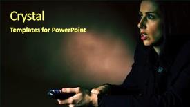  Presentation with scary movie - Colorful presentation design enhanced with ratings television - woman watching a scary movie backdrop and a wine colored foreground