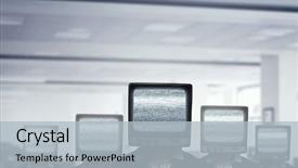  Presentation with television media - Audience pleasing PPT layouts consisting of ratings television - woman with tv instead backdrop and a light gray colored foreground