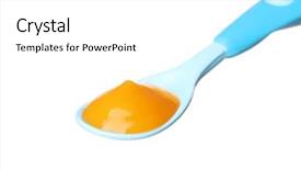  Presentation with weaned baby food weaning - Slide set consisting of ration - spoon with tasty baby food background and a  colored foreground