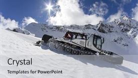  Presentation with vehicle - PPT theme consisting of ratrace - ratrak grooming machine special snow background and a light gray colored foreground