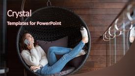  Presentation with girl in red dress - Beautiful PPT theme featuring rattan furniture - beautiful happy girl dressed backdrop and a wine colored foreground