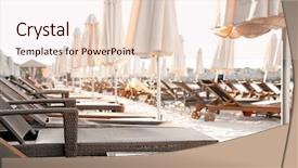  Presentation with rattan furniture - PPT layouts having rattan furniture - empty sunbeds with patio umbrellas background and a lemonade colored foreground