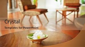  Presentation with rattan furniture - Beautiful PPT theme featuring rattan furniture - flowers on a table backdrop and a coral colored foreground