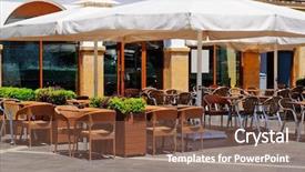  Presentation with rattan furniture - Beautiful PPT layouts featuring rattan furniture - modern cafe on the street backdrop and a violet colored foreground