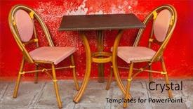  Presentation with rattan furniture - Colorful slide deck enhanced with rattan furniture - street cafe backdrop and a red colored foreground
