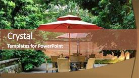  Presentation with under umbrella - Presentation design consisting of rattan furniture - summer patio with tables background and a coral colored foreground