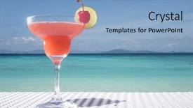  Presentation with blue sky - Presentation theme consisting of rattan table at the beach background and a light blue colored foreground