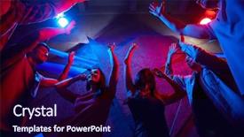  Presentation with social anxiety teenagers - Slide set having techno dance - group of joyful teenagers enjoying background and a navy blue colored foreground