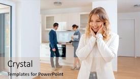  Presentation with apartment - PPT layouts consisting of lanlord tenant - woman raving about the apartment background and a coral colored foreground