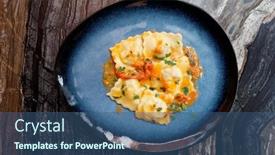  Presentation with blue marble - Presentation having ravioli in dark blue plate on marble table shot from above background and a ocean colored foreground