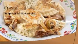  Presentation with onion - PPT layouts featuring ravioli-with-mushrooms-adn-fried background and a coral colored foreground