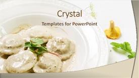  Presentation with mushrooms - Slides having ravioli with mushrooms background and a sky blue colored foreground