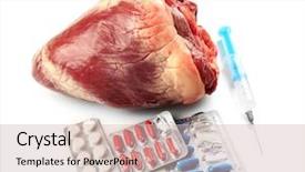  Presentation with syringe - Cool new PPT layouts with raw animal heart with syringe backdrop and a soft green colored foreground
